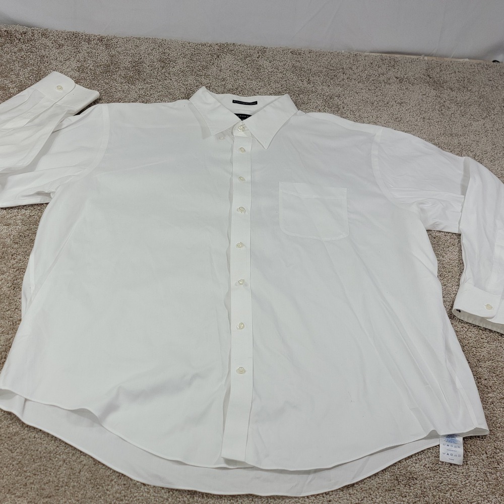 Lands End Mens 19-35 Big White No Iron Pinpoint Oxford Dress Shirt Monogram XXL
